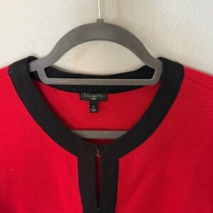 Talbots Vibrant Red Cardigan with Black Trim